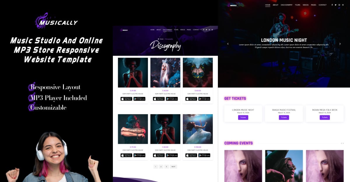 Musically - Music Studio And Online MP3 Store Responsive Website Template.