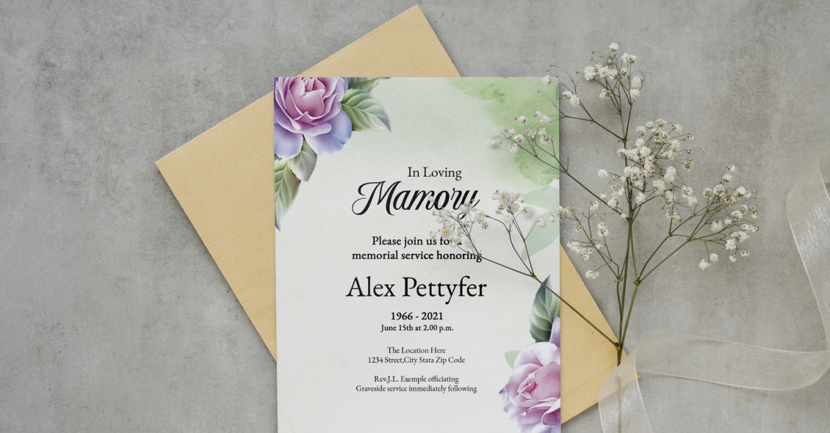 Floral Funeral Announcement / Invitation Card Template