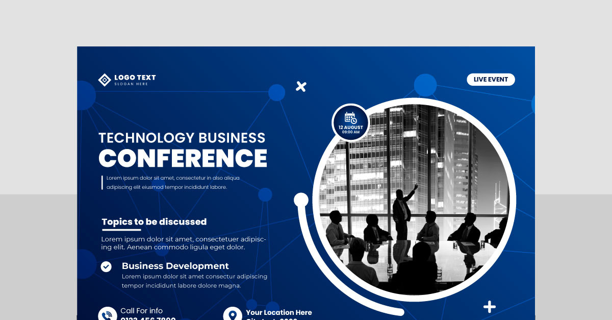 Business technology conference webinar flyer template and event banner ...