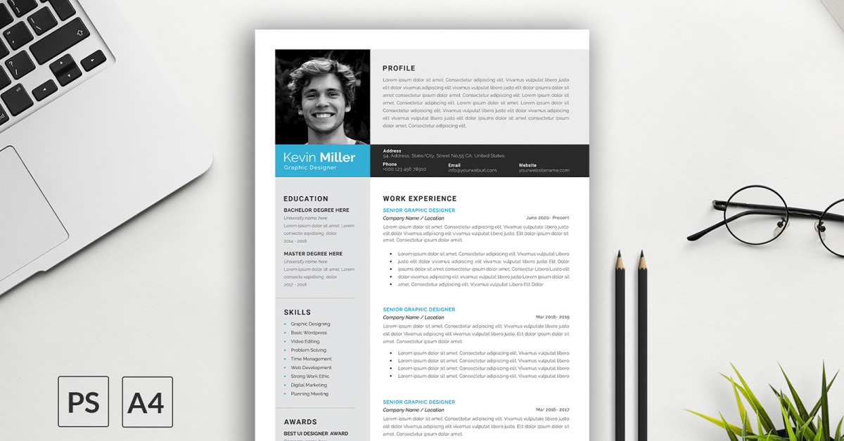 Simple Psd resume template #322463 - TemplateMonster