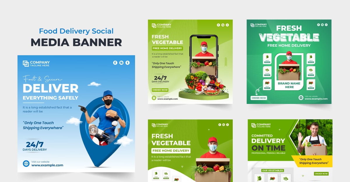 Vegetable home delivery poster bundle - TemplateMonster