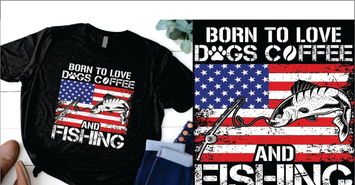 Fishing T-shirt. USA Fishing Flag Gift For Fisherman. Fisher Tee Shirt Cool Fishing  Shirts. Stock Vector