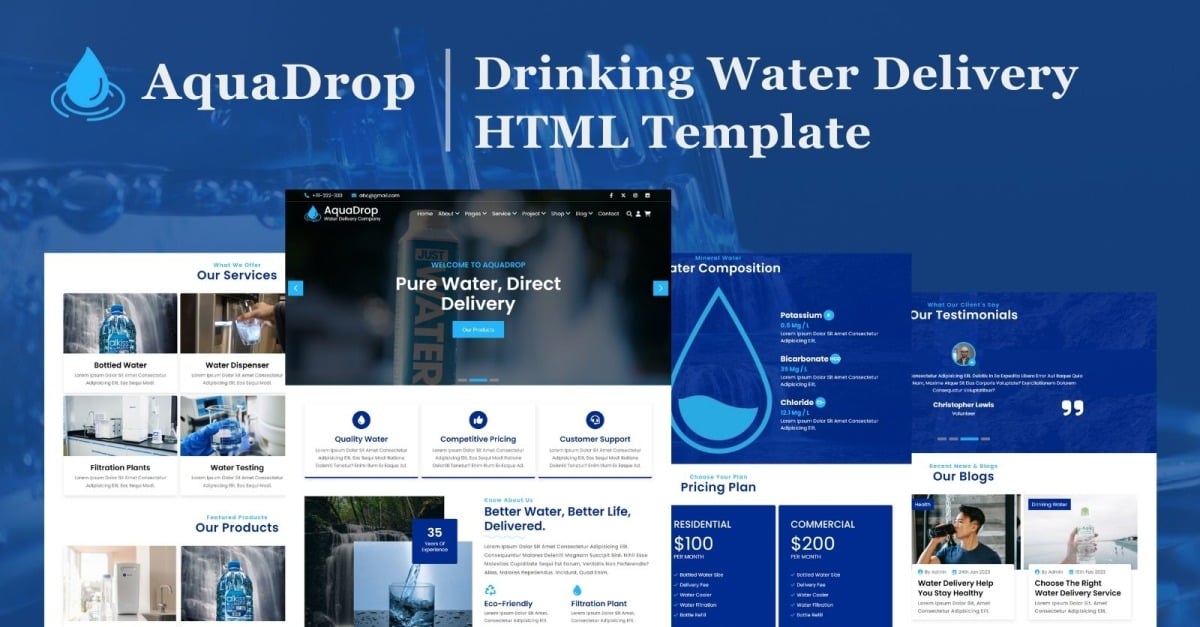 AquaDrop - Drinking Water Delivery HTML5 Website Template