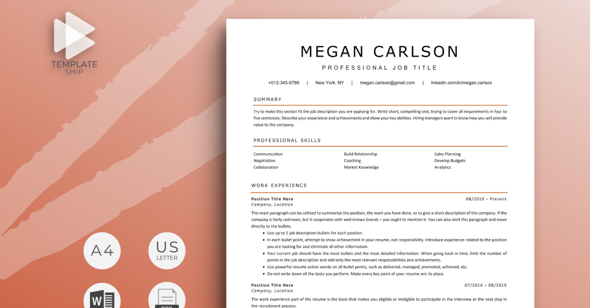 Professional Resume Template Megan Carlson TemplateMonster