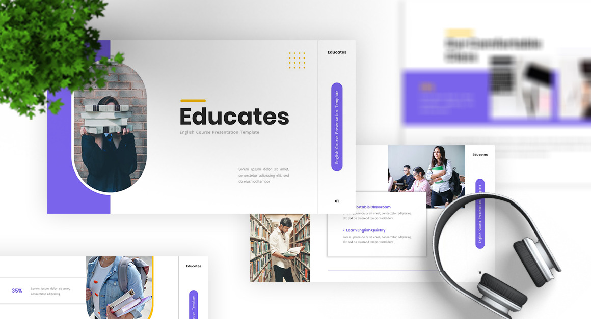 Educates English Course Powerpoint Template - TemplateMonster