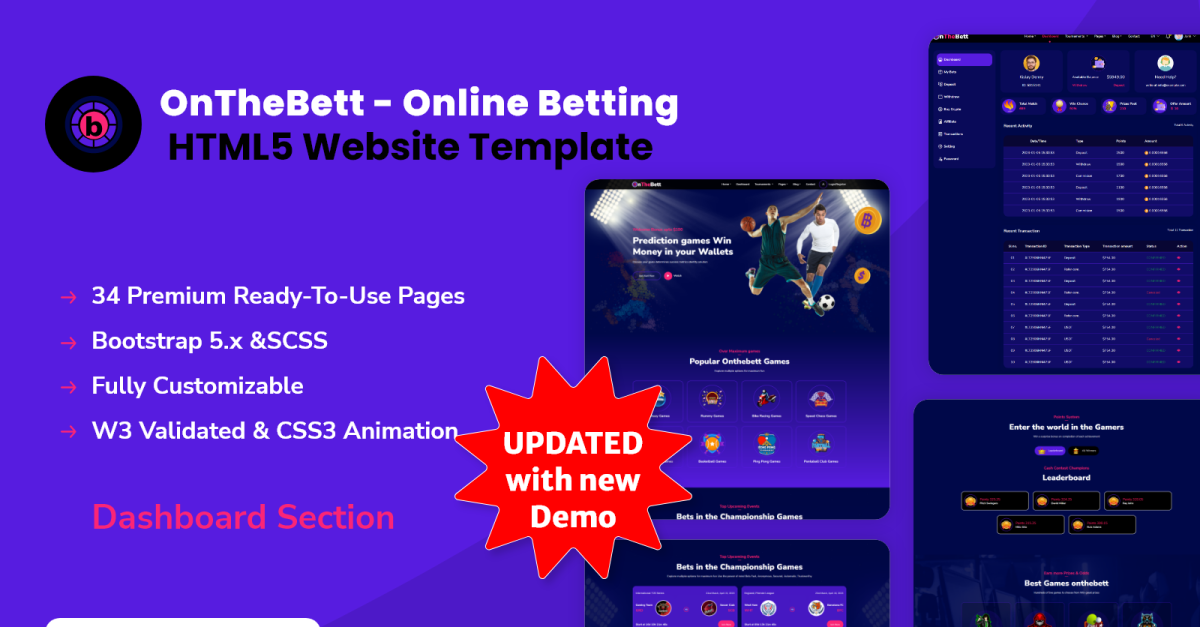 S-Bet - Modelo de site HTML de várias páginas de apostas online