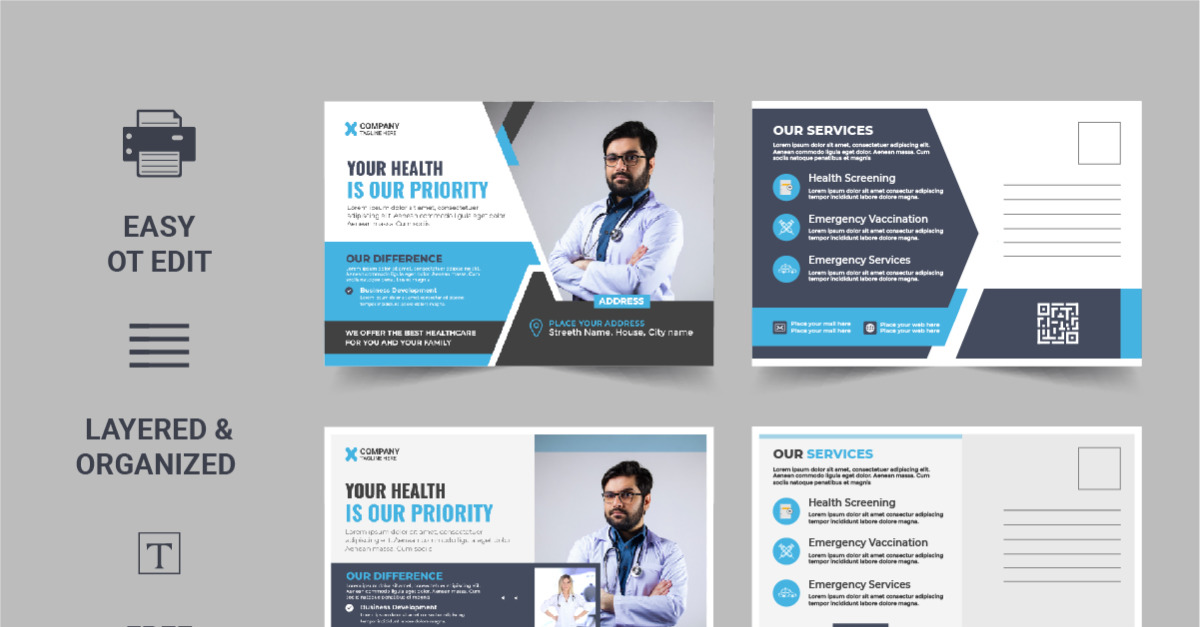 Minimal and creative medical postcard oor healthcare eddm postcard template
