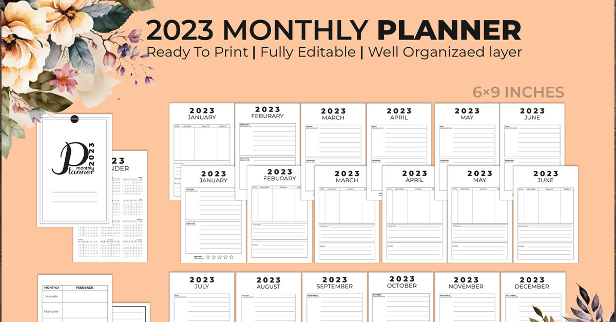 Planner mensile 2023 Kdp interno di 12 mesi - TemplateMonster