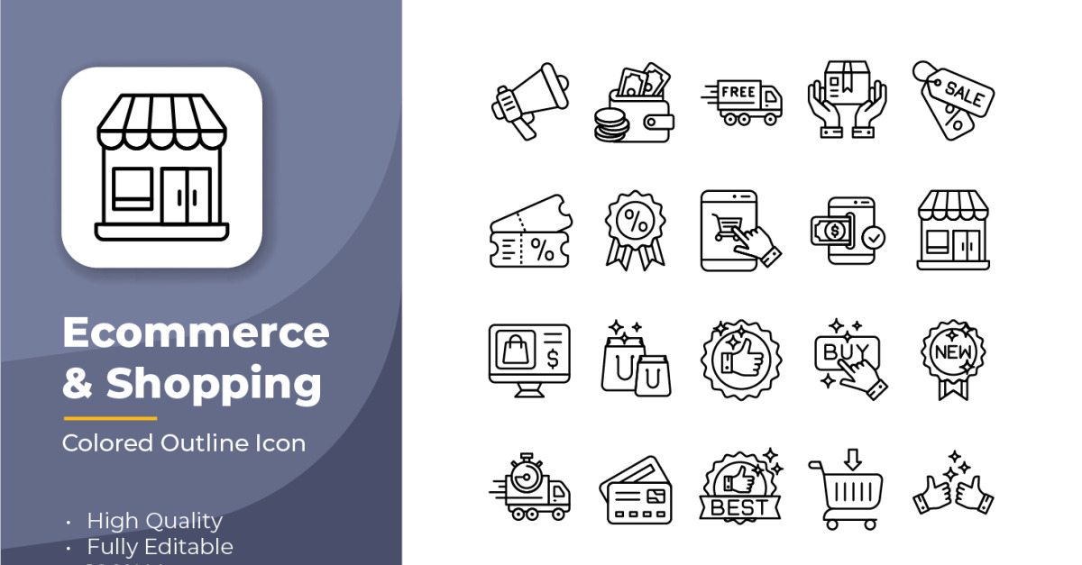 Ecommerce and Shopping Outline Icon #335070 - TemplateMonster