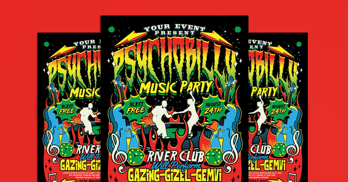 Psychobilly Rockabilly 音乐传单 #335147 - TemplateMonster