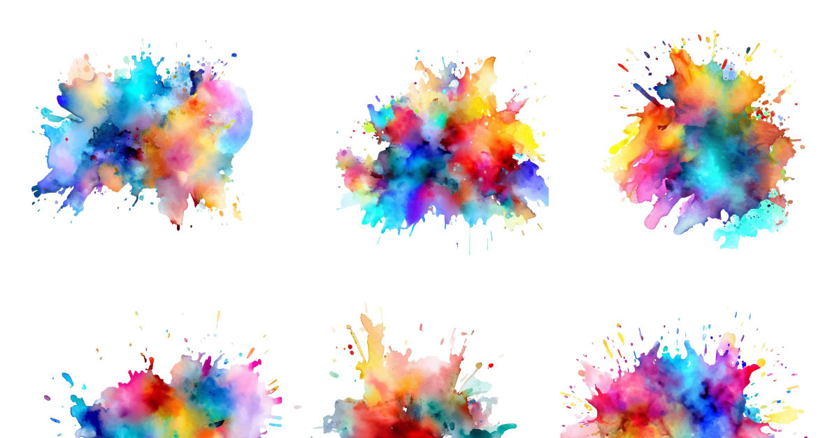 Abstract ink splash background, colorful paint splatter brush stroke