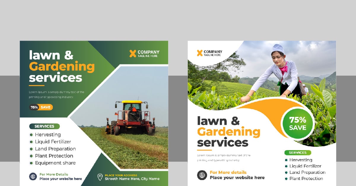 Agriculture farming services social media post or lawncare banner ...