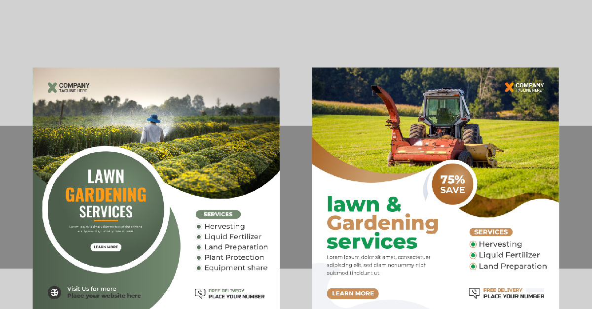 Modern agriculture farming services social media post or lawn care ...