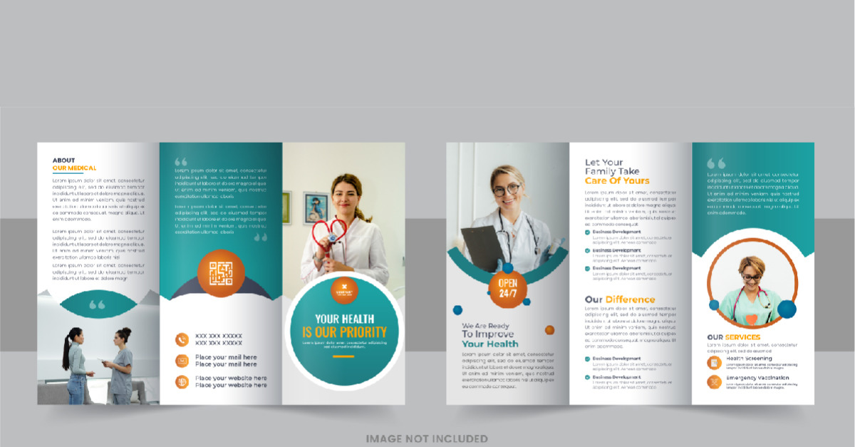 Healthcare or medical center trifold brochure design template layout