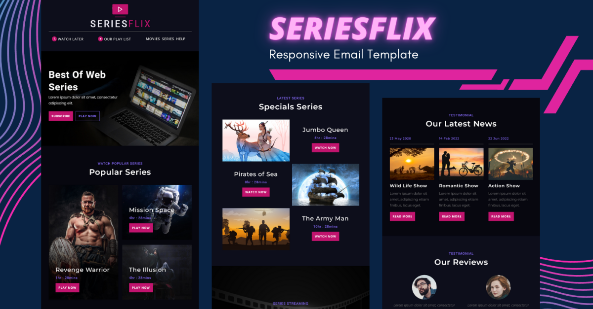 Seriesflix - modelo de e-mail de série responsiva da Web