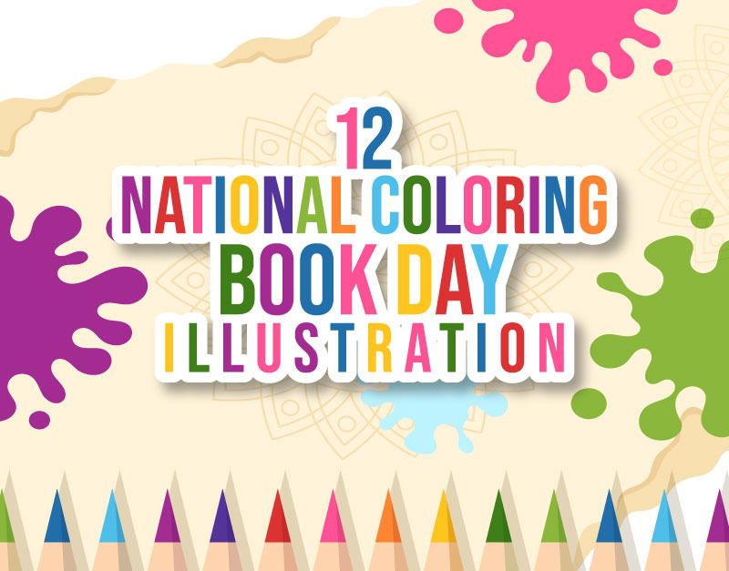 12 National Coloring Book Day Illustration TemplateMonster