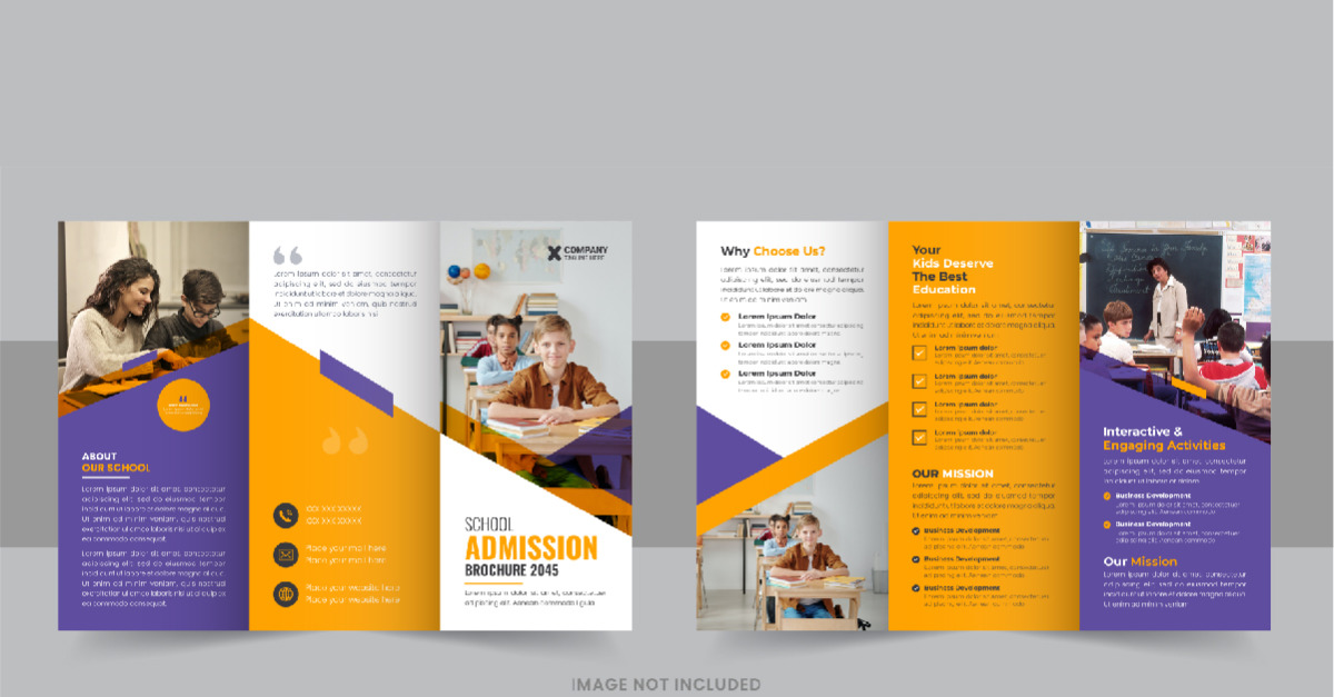 Kids back to school admission or Education trifold brochure design template