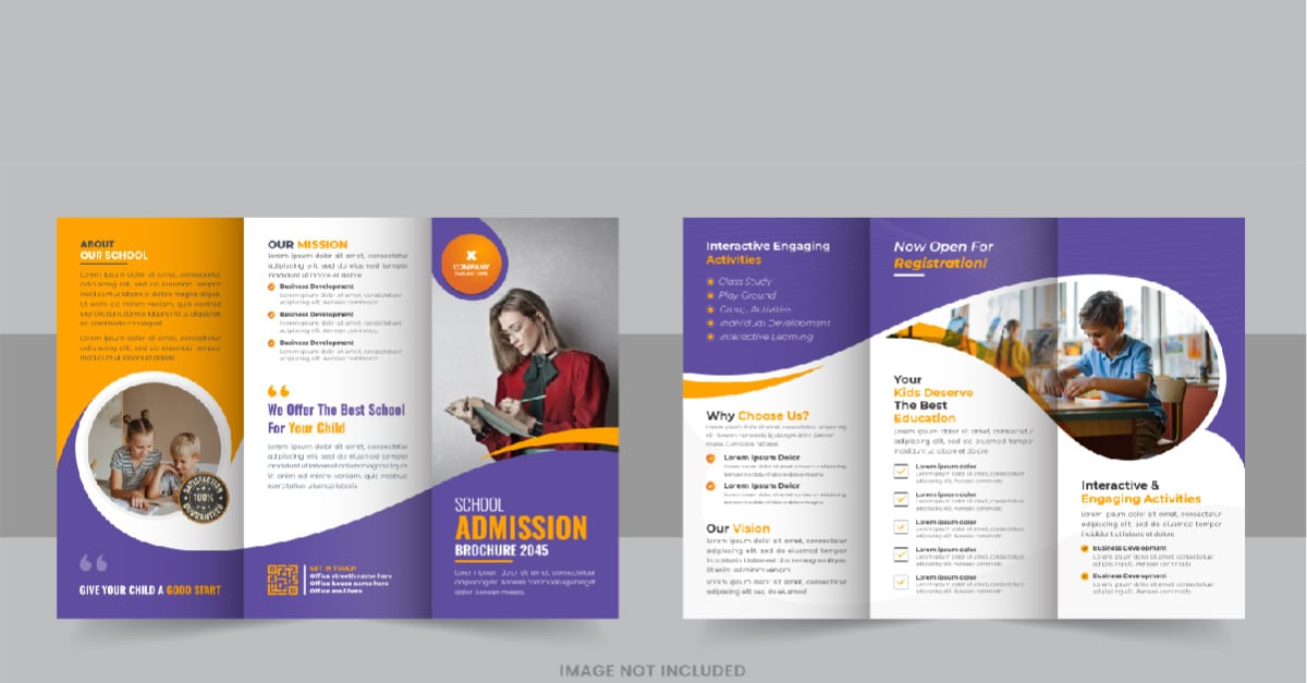 Modern Kids back to school admission or Education trifold brochure design