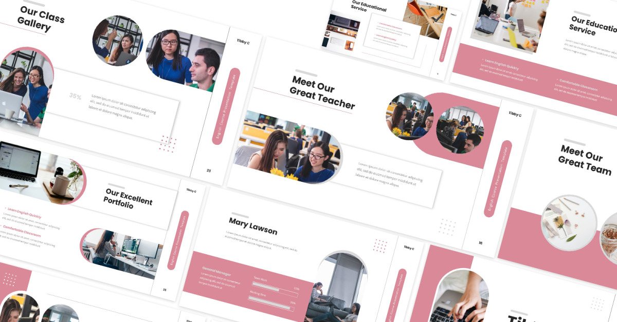 Tibby C English Course Powerpoint Template - TemplateMonster