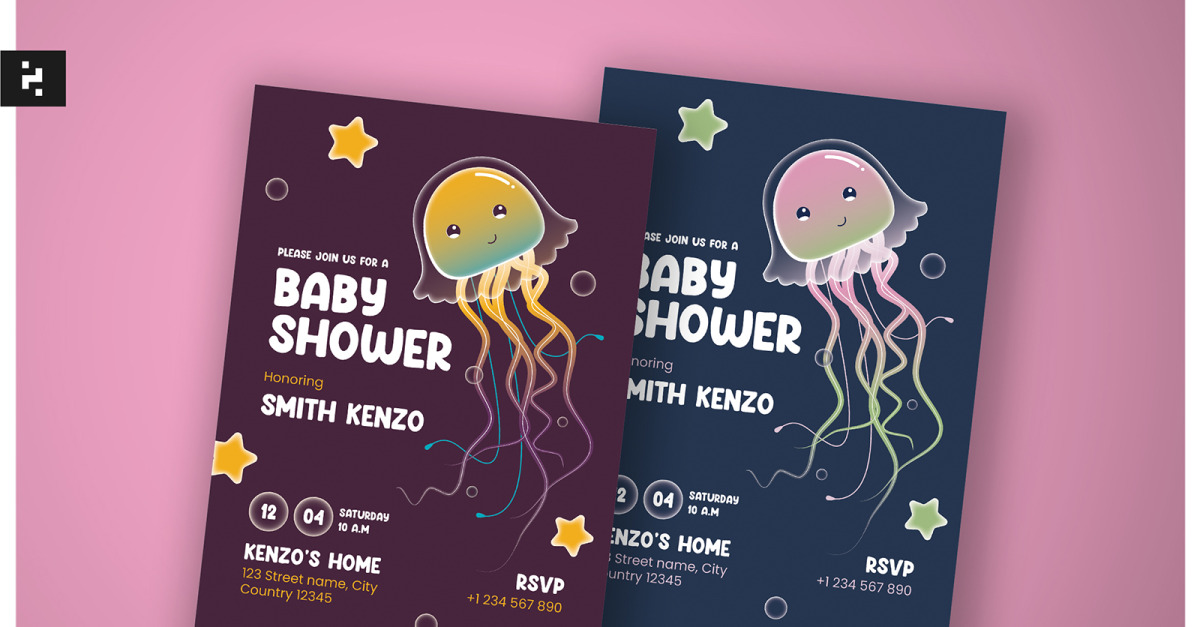 Baby Shower Invitation Jellyfish Theme - TemplateMonster