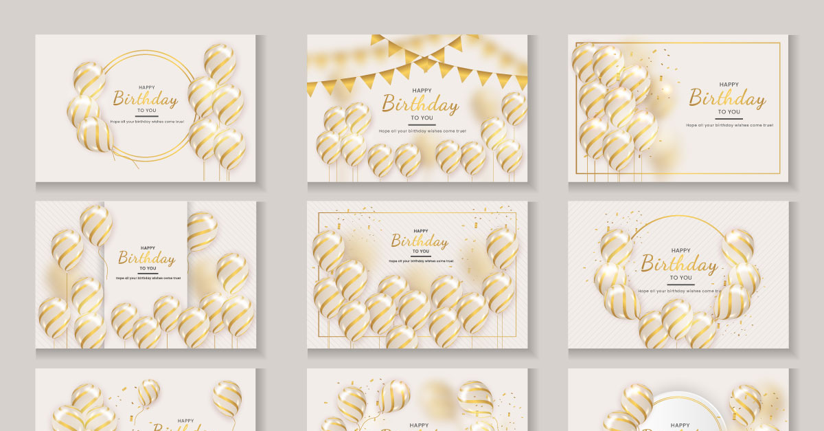 Birthday banner set design Happy birthday greeting text with elegant ...