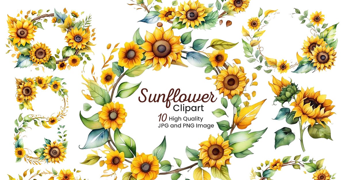 Watercolor sunflowers sublimation clipart set