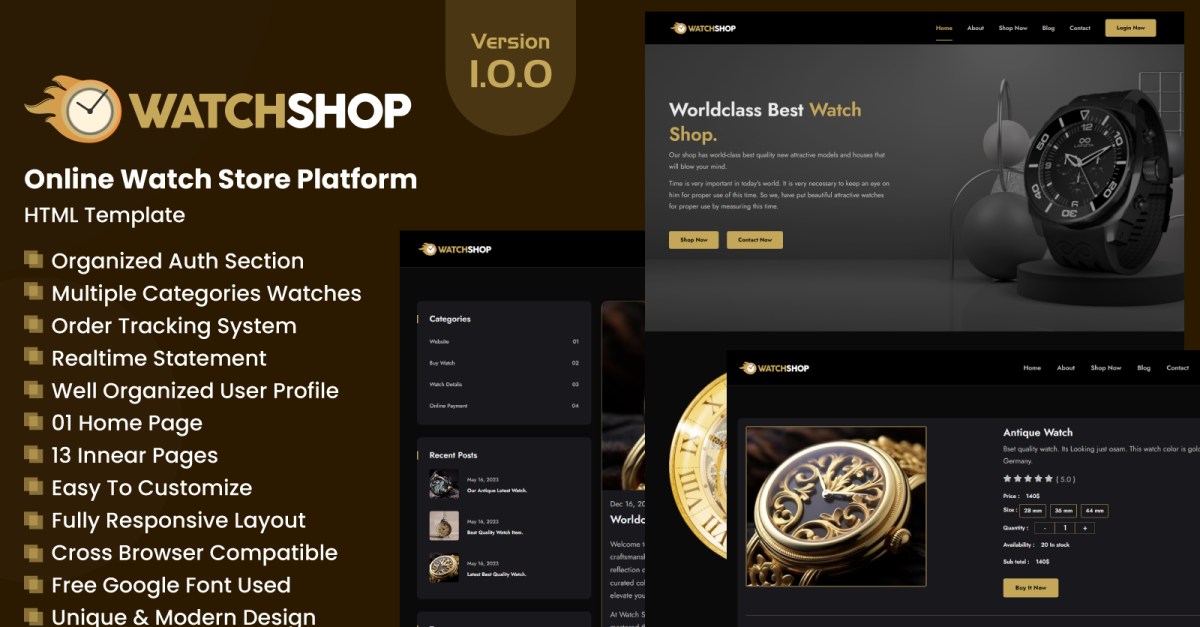 WatchShop - Modèle HTML de plateforme de magasin de montres en ligne