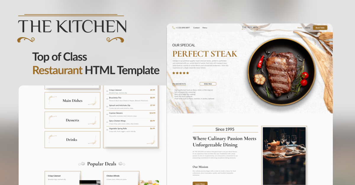 Feast Your Eyes: 'The Kitchen' Restaurant HTML Template for Savory Websites