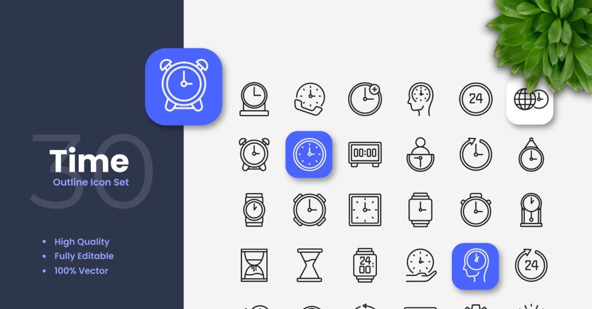 30 Set of Time Outline Icon Collection - TemplateMonster