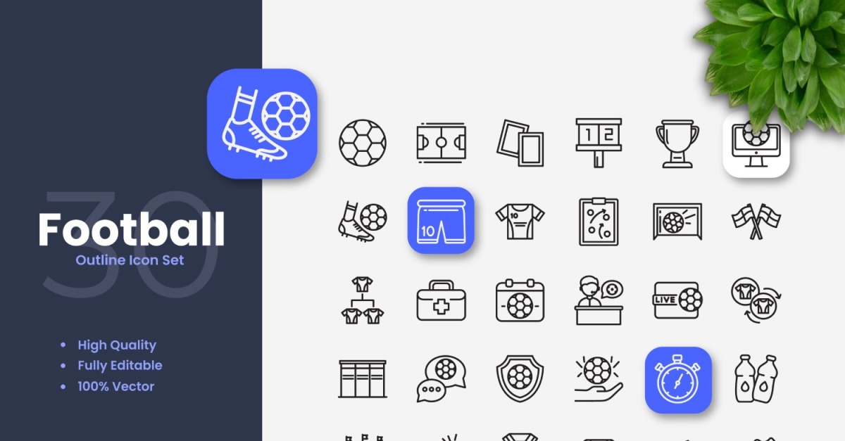 30 Football Outline Icon Set 350417 TemplateMonster