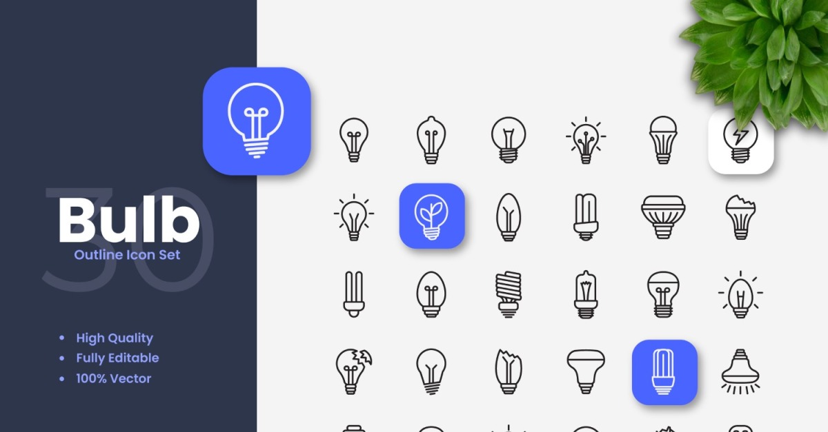 30 Light Bulb Outline Icon Set #351093 - TemplateMonster