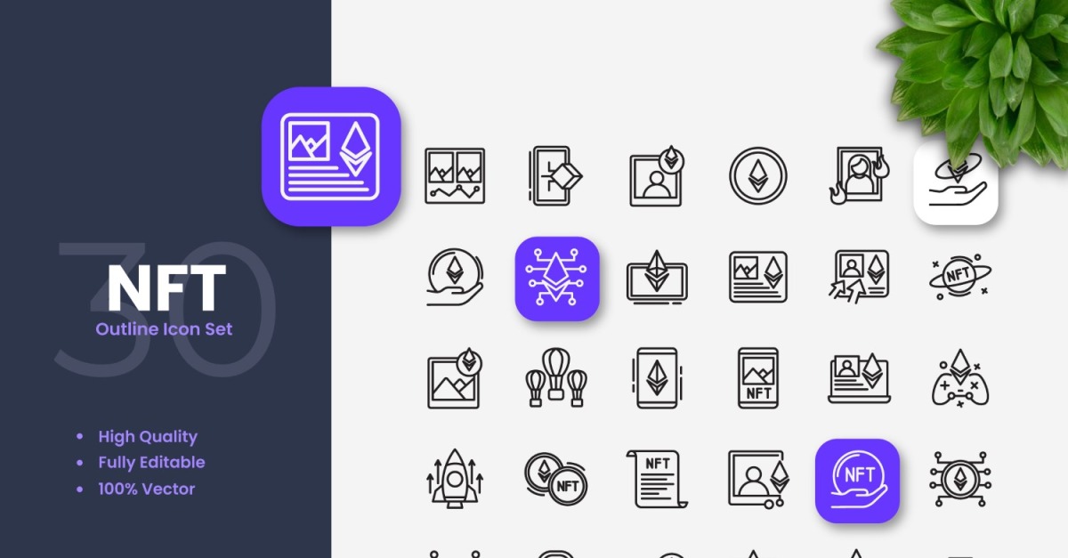 30 Set of Nft Outline Icon Collection - TemplateMonster