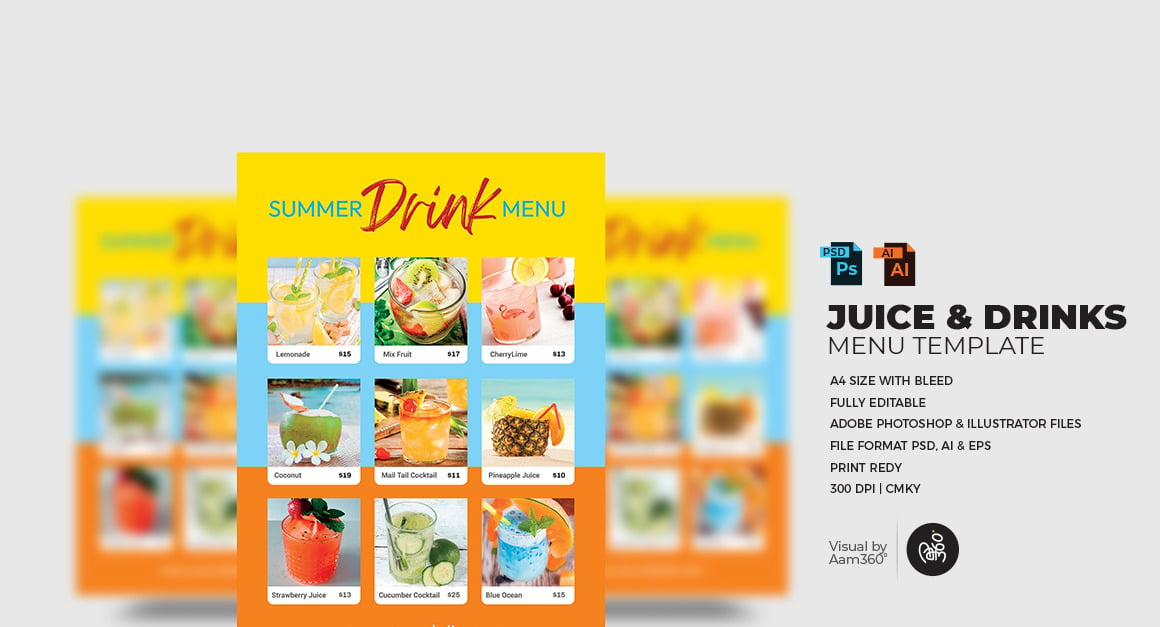 Juice and Drinks Menu Flyer Template.. - TemplateMonster