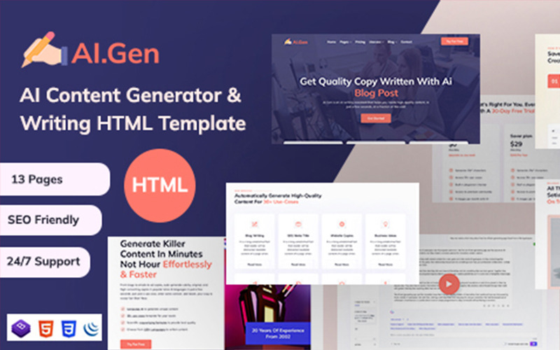 AIGen: generatore di contenuti AI e modello HTML di scrittura
