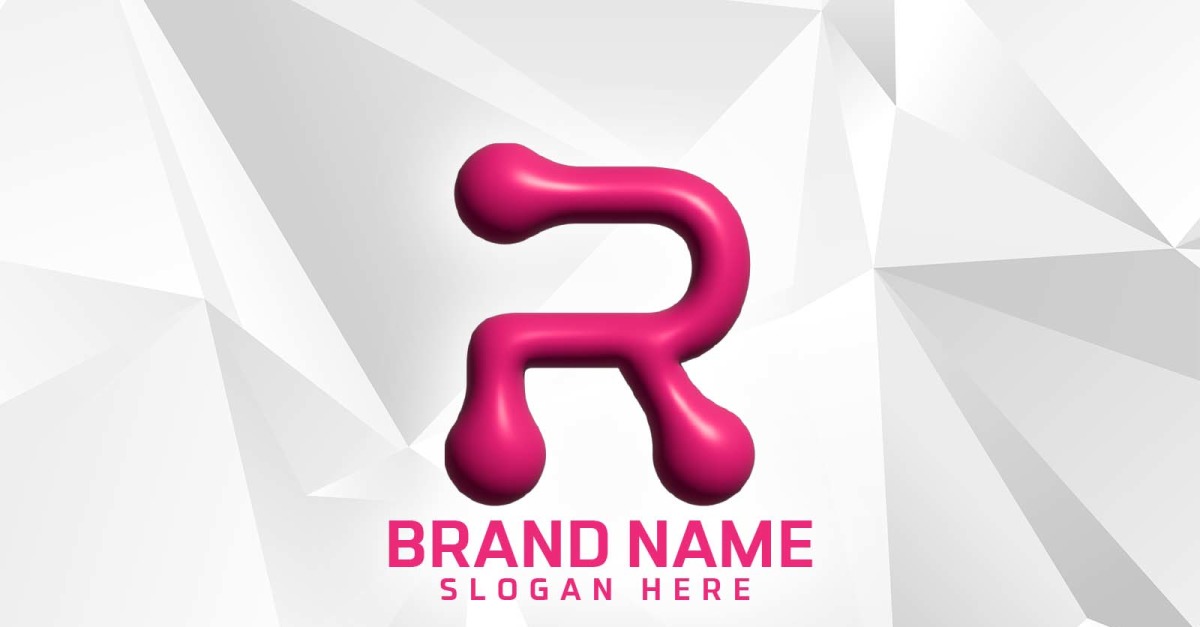 Diseño del logotipo de la marca R del software inflado 3D