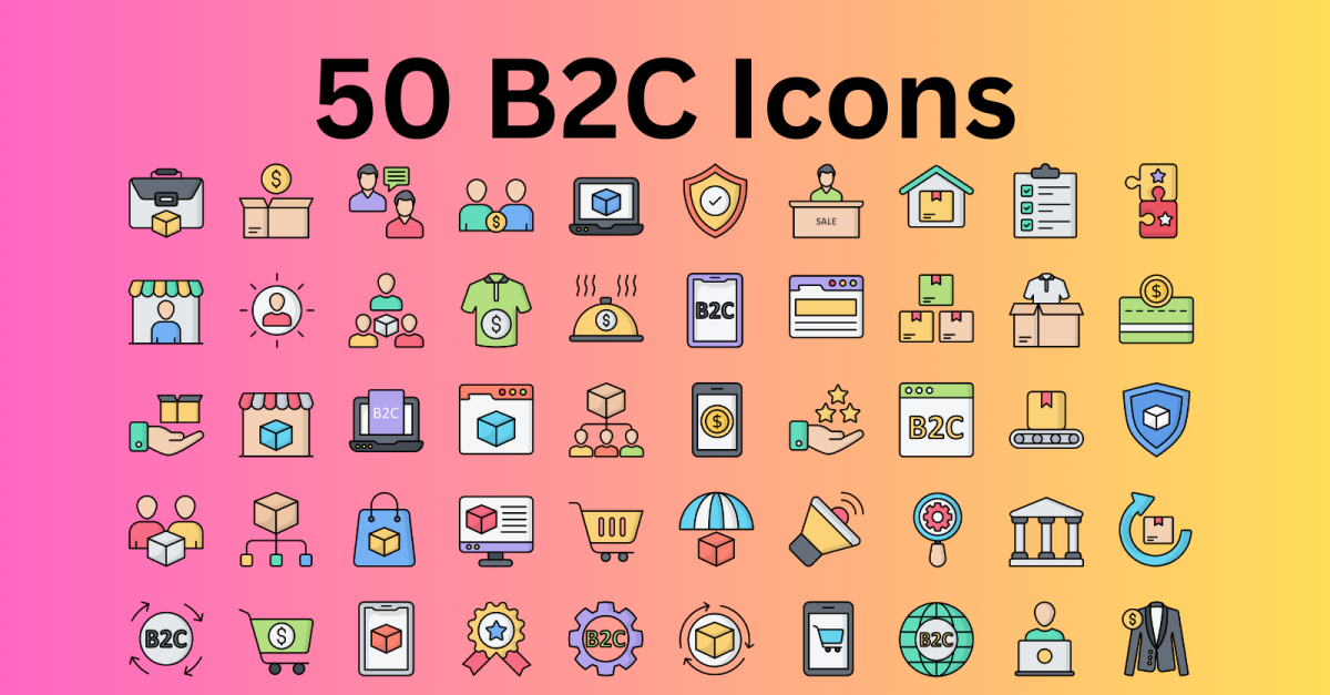 B2C Icon Set 50 Line Color Icons - SVG And AI Files