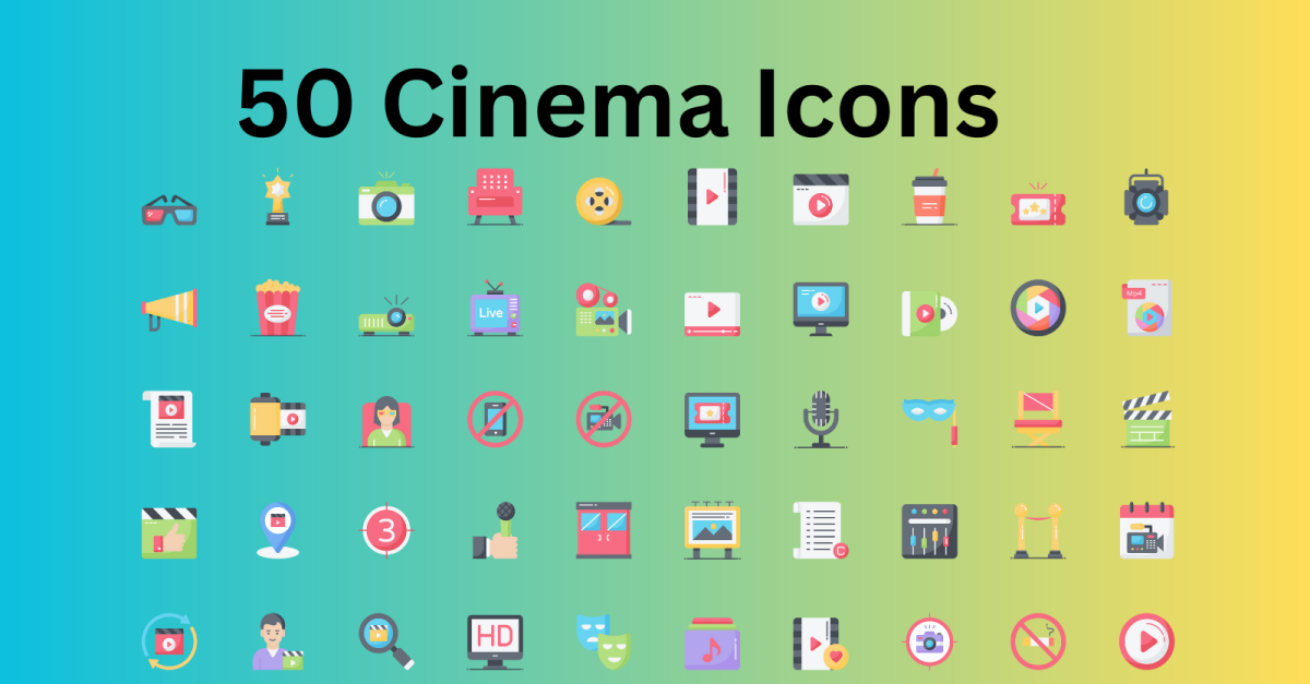 Cinema Icon Set 50 Flat Icons - SVG And AI Files