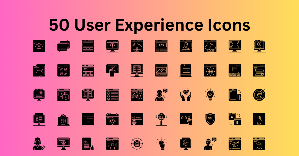 User Experience Icon Set 50 Glyph Icons - SVG And AI Files