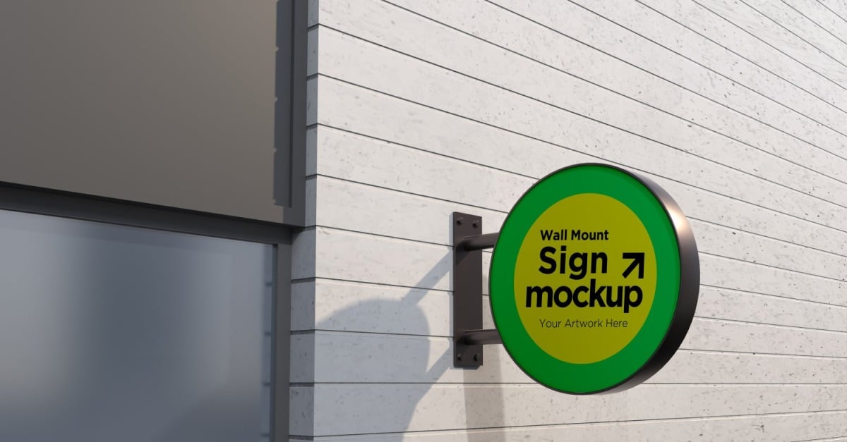 Round Wall Mount Sign Mockup Template attached to the wall 17B