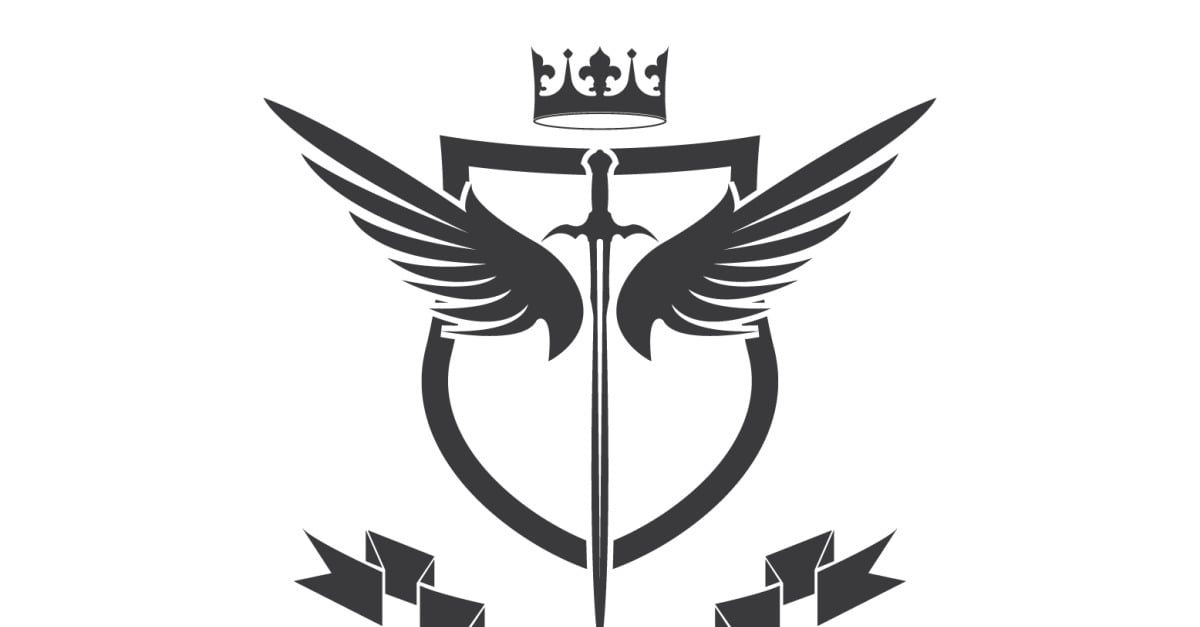 Wing sword and crown king lord logo icon v12