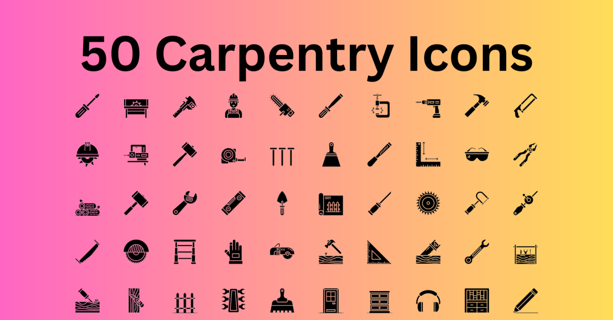 Carpentry Icon Set 50 Glyph Icons - SVG And AI File