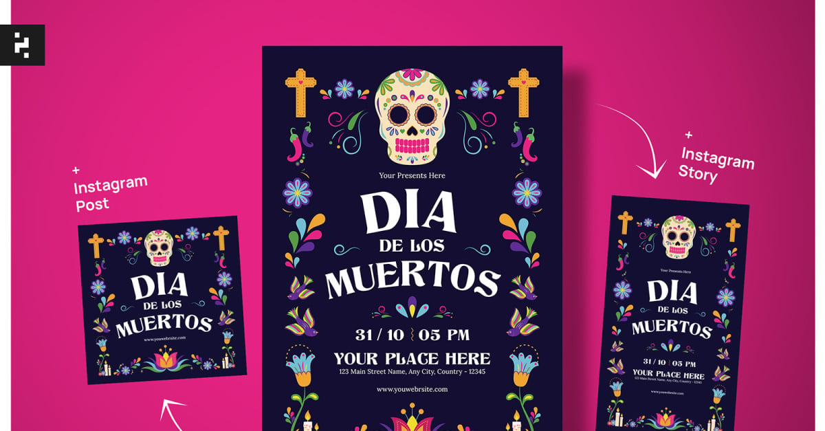 Dia De Los Muertos Flyer Template Pack - TemplateMonster