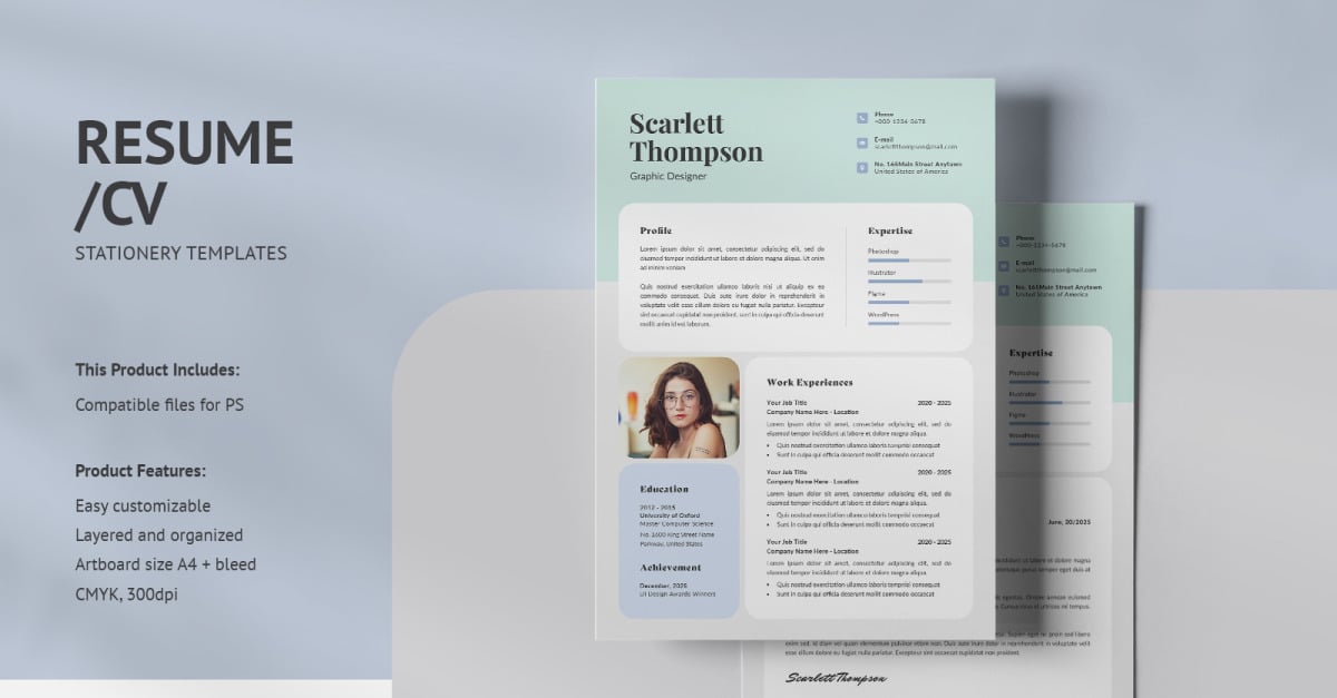 Resumecv Psd Design Templates Vol 192 Templatemonster 3858