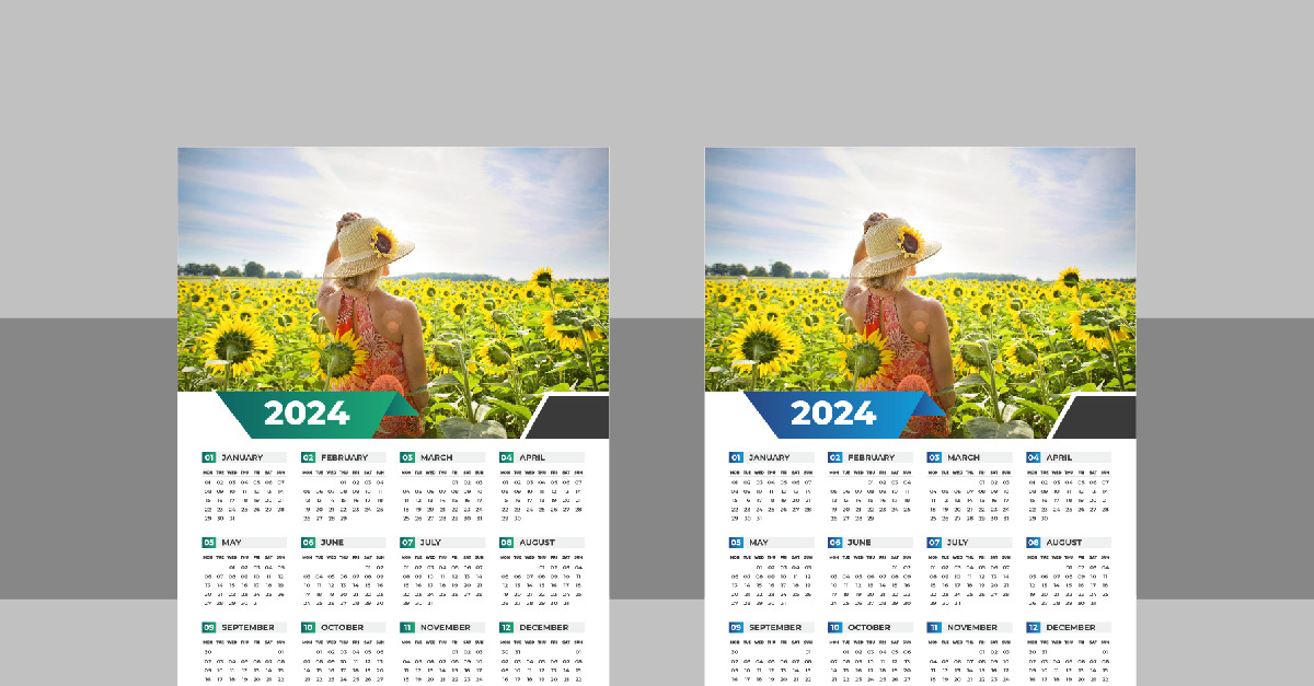 Modern 2024 Wall Calendar template design - TemplateMonster
