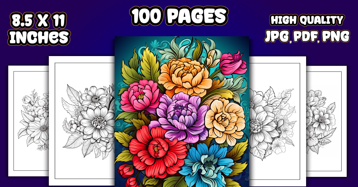 Beautiful Flower Coloring Pages for KDP - TemplateMonster