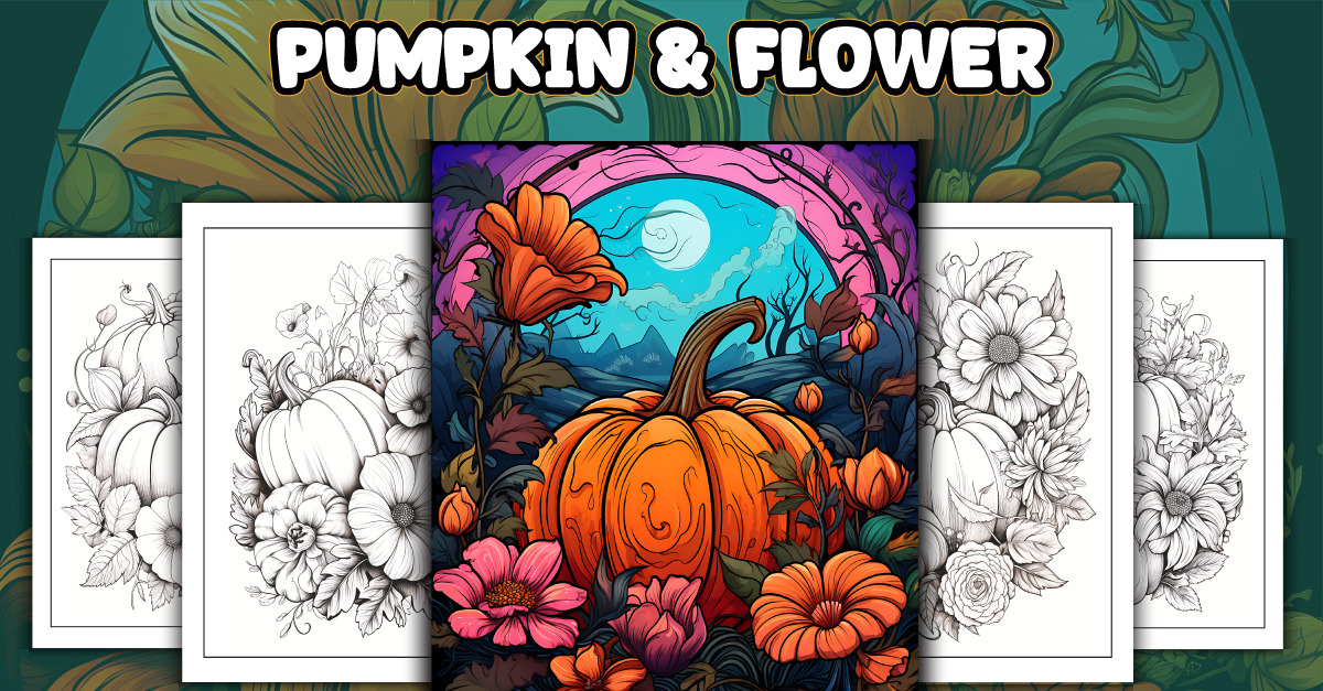 Pumpkin & Flower Coloring Pages for KDP - TemplateMonster