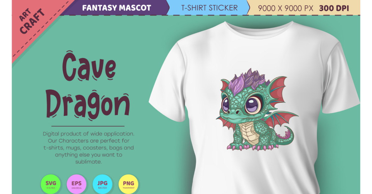Cave cartoon dragon. Fantasy clipart. - TemplateMonster