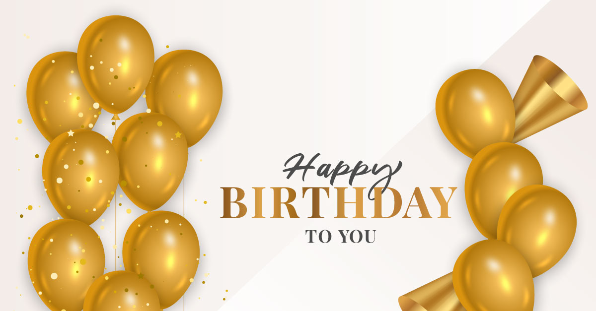 Birthday wish with realistic golden balloons set and white background