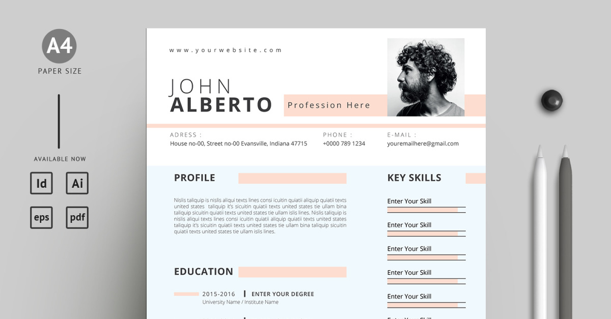 Simple Printable Resume / CV Template with Cover Letter for job