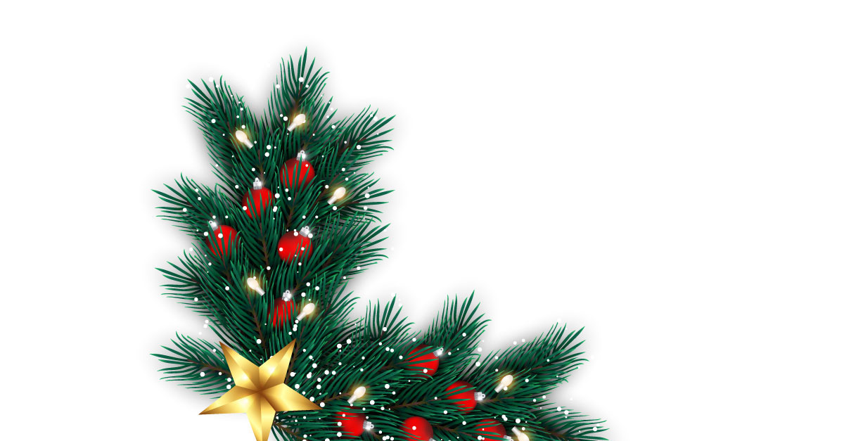 Christmas photo frame and christmas garland corner with pine branch and